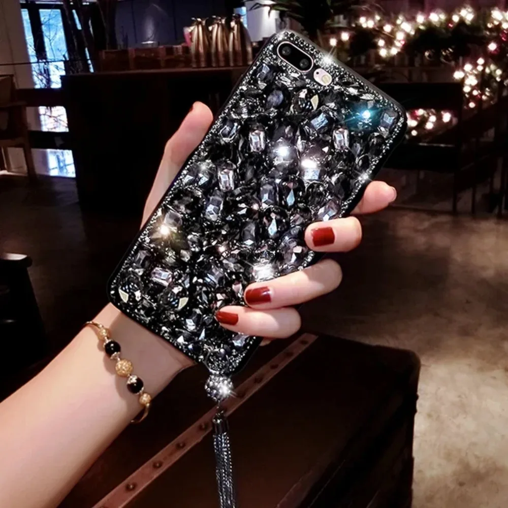 For Zte Blade A73 Bling Crystal Black Diamond Pendant Custom Case for ZTE Nubia Z60 Ultra 50 Lite V50 Vita Design Smart Z50Ultra