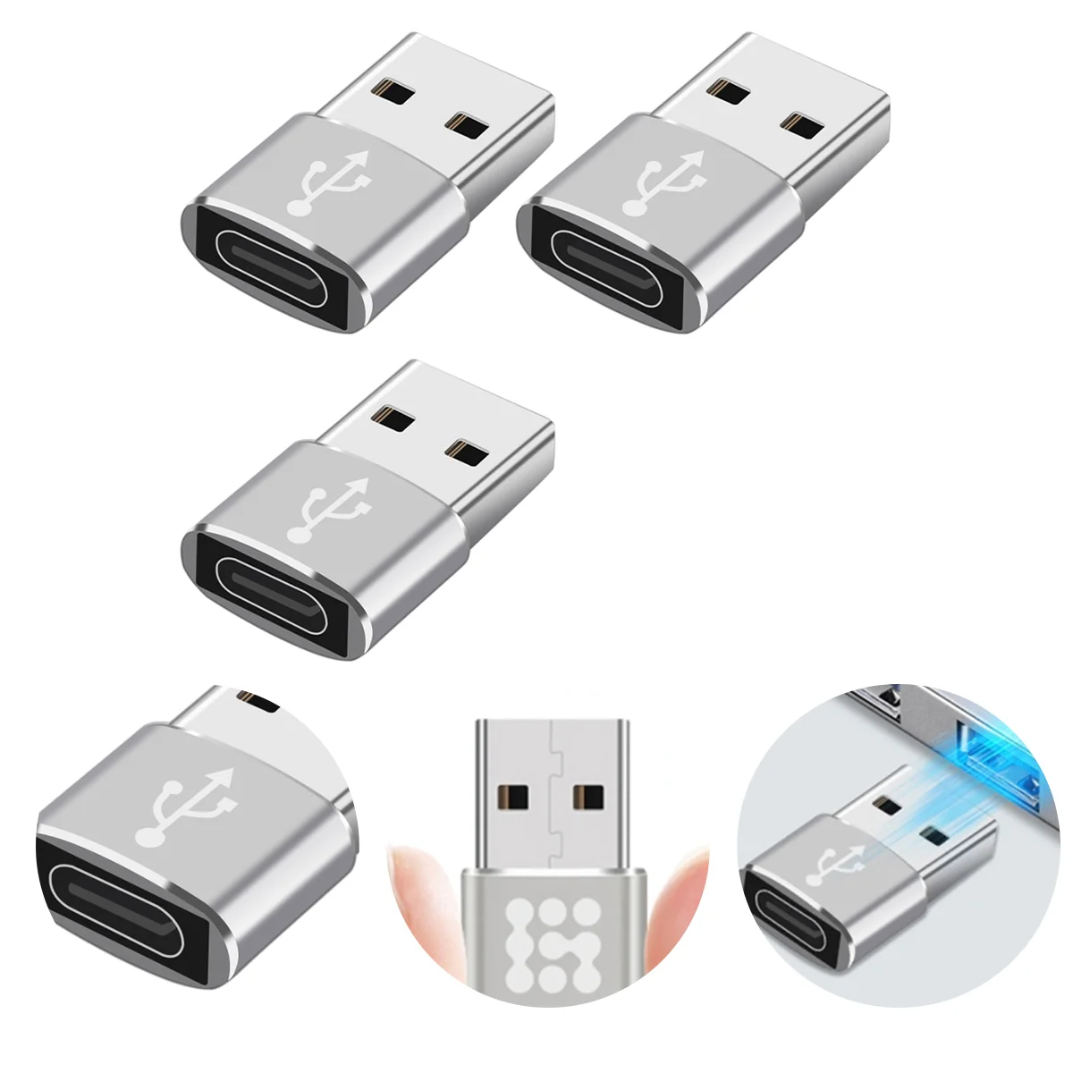 3 Pcs Aluminum Alloy Adapter USB Type- Converter USB- to 2 0 USB-C Female Type-C