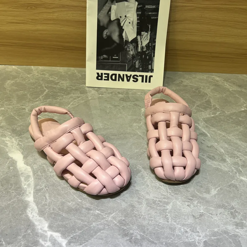 

Лето 2021, новые плетеные полые сандалии на плоской подошве, женская повседневная сумка с головой, римская обувь, прилив