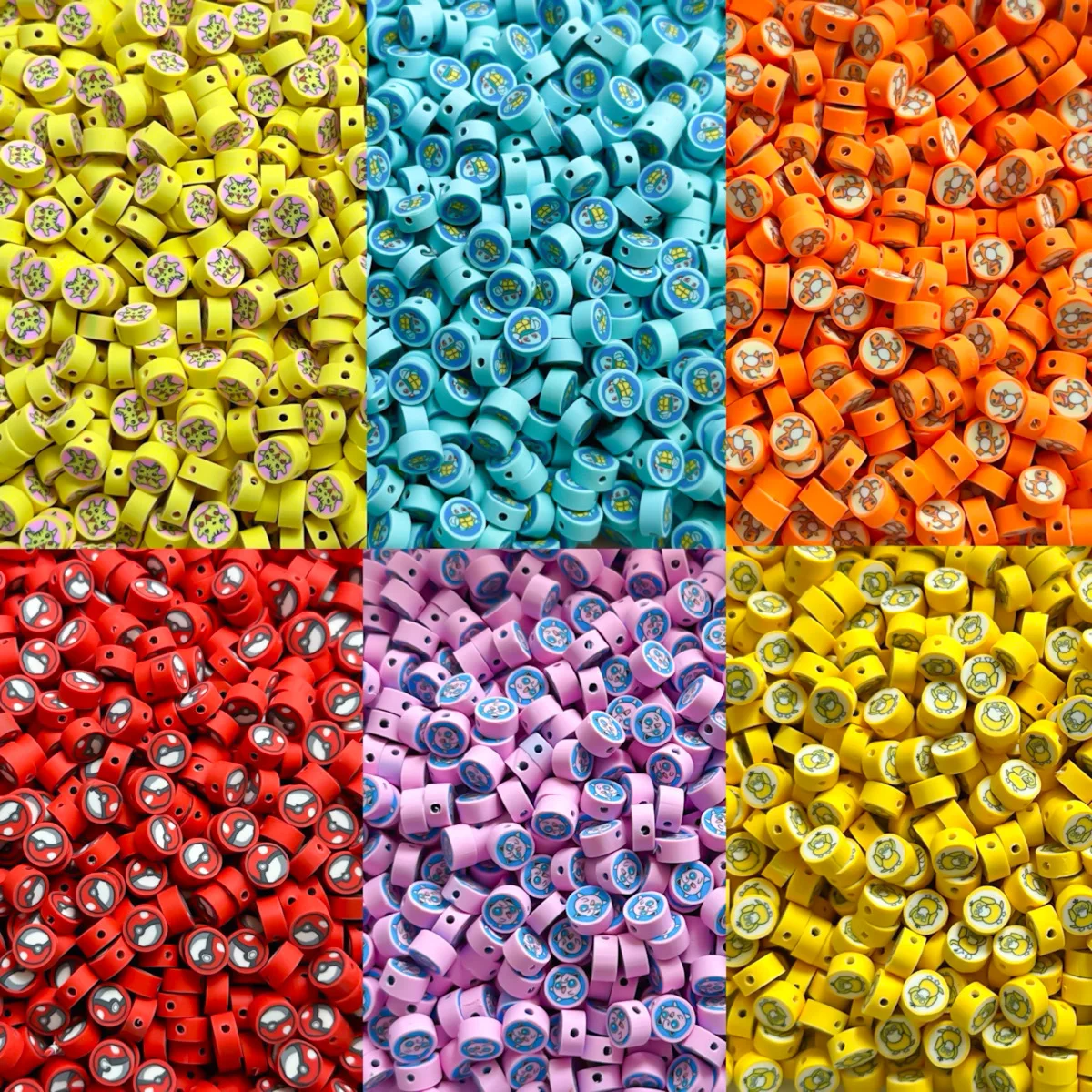 100pcs Pok é mon series soft ceramic beads, Pok é mon cartoon bead DIY jewelry, mobile phone chain, keychain production accessor