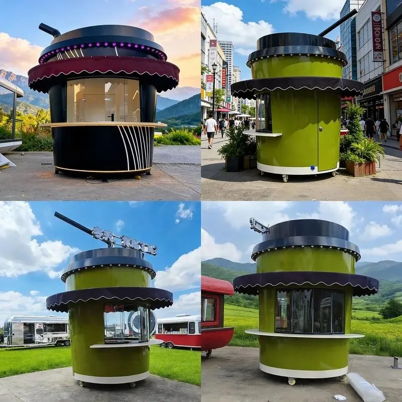 Mobile Coffee Tea Cup Shaped Hot Dog Fast Food Trailer Durable Galvanized Steel Built-in Power Supply Outdoor Use