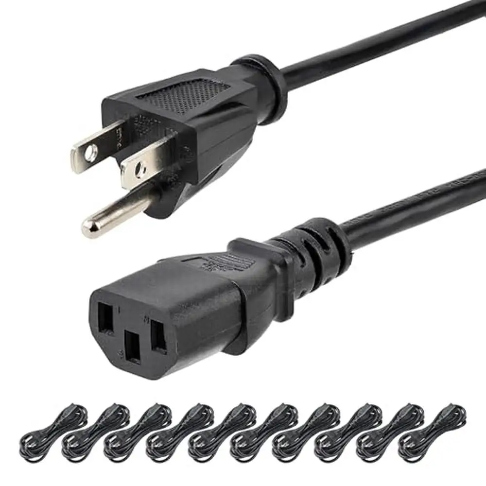 10ft Computer Power Cord NEMA 5-15P to IEC C13 10A 125V 18AWG 10 Pack Black Printer Cable UL Listed IT Pro's Choice North