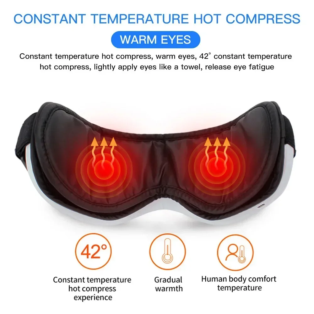 Electric Eye Massager Heat Vibration Bluetooth Music Massage Relax Glasses Migraines Fatigue Eye Fades Dark Circles Anti Wrinkle