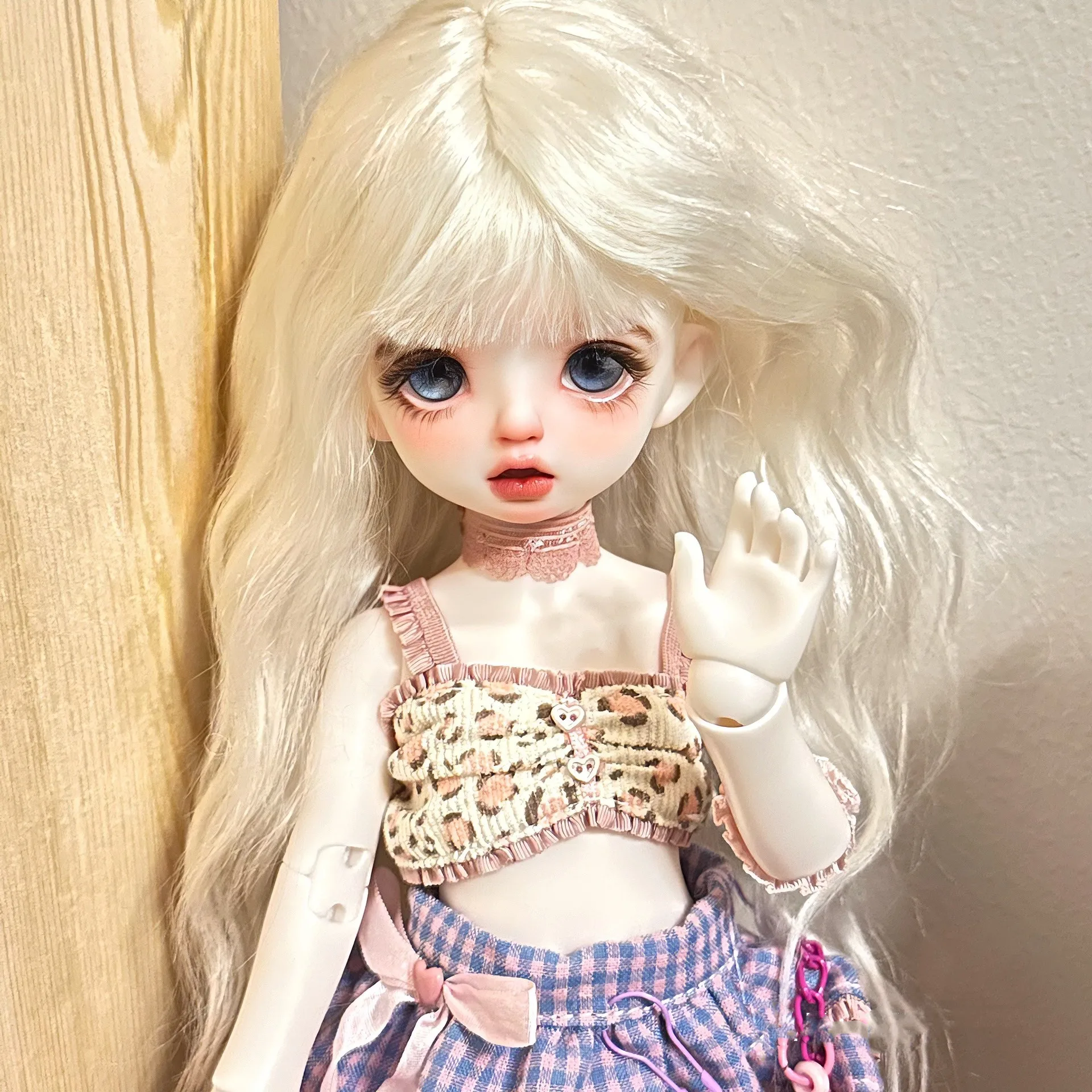 Short Bangds 1/6 BJD Doll Wig, Light Color Long Hair, Hard Head Shell Mohair