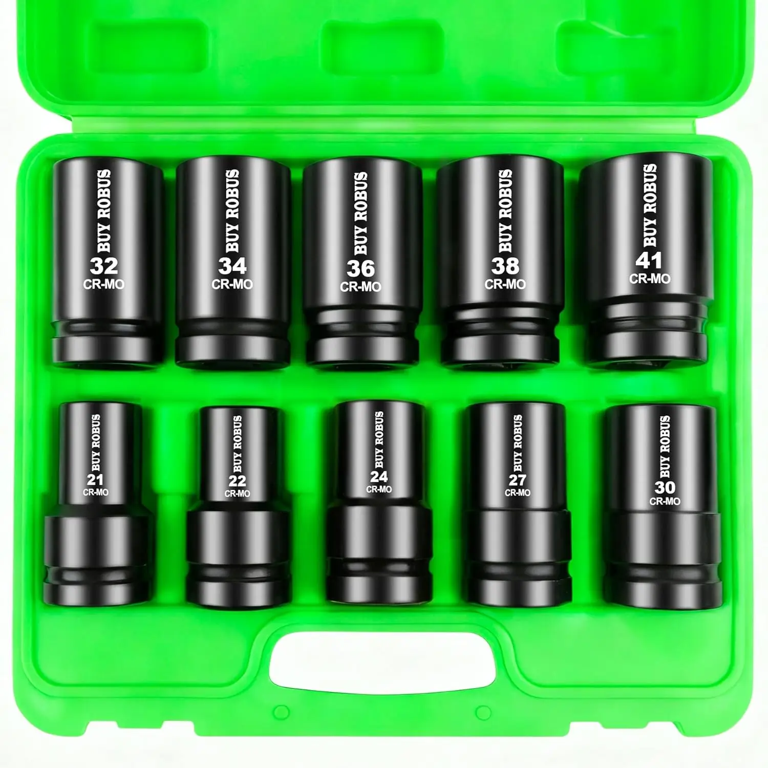 

10Pcs 1" Drive Deep Impact Socket Set Metric 21-41mm with Storage Case for Axle Nut Removal