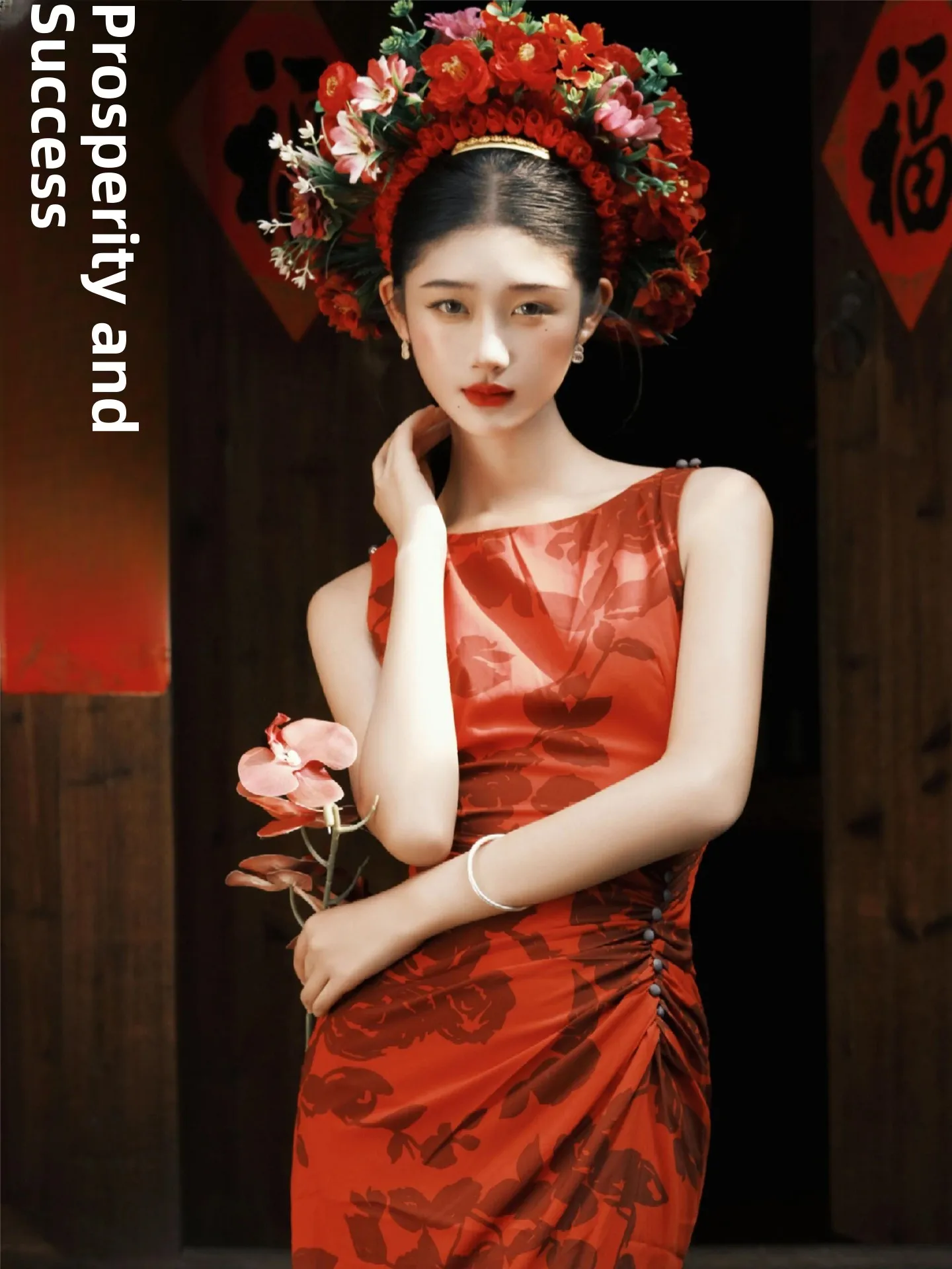 

Red Qipao Women's New Sle Chinese National Sle Photoaphy Costume Travel Photos Flag Dr Polyester Fabric Ceremony Dr