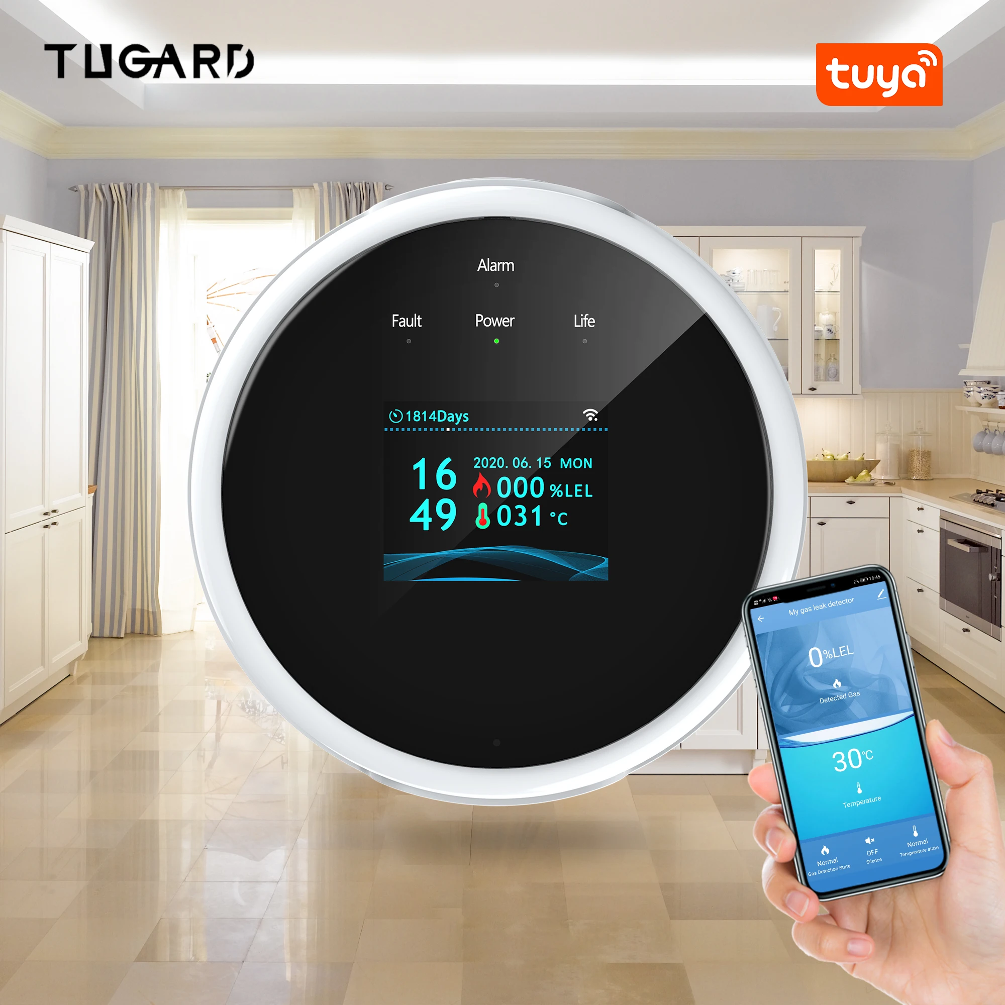 Imagem -02 - Tugard-sensor de Alarme de Gás Natural Detector de Vazamento de Gás Combustível em Casa Display Lcd Tuya Smart Life App