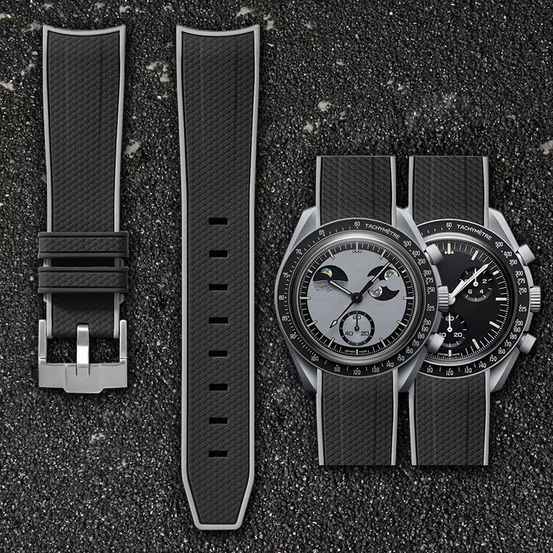 HQ Curved End Watch Strap 20mm For Omega X Swatch Joint MoonSwatch Sport Wristband Silicone Rubber Band Seamaster 300 Bracelet
