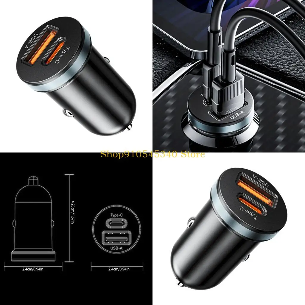 

Портативный автомобильный адаптер автомобильного питания U2JA с портами USB A и Type C для одновременной зарядки смартфонов