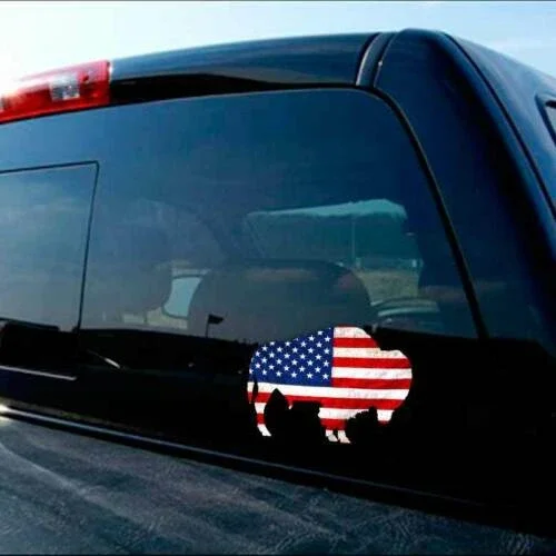 2 Pack American Flag Buffalo Decal Sticker Car Truck Great Plains Bison Patriotic Motorcycle Sticker Accessories Car Wrap KK13cm