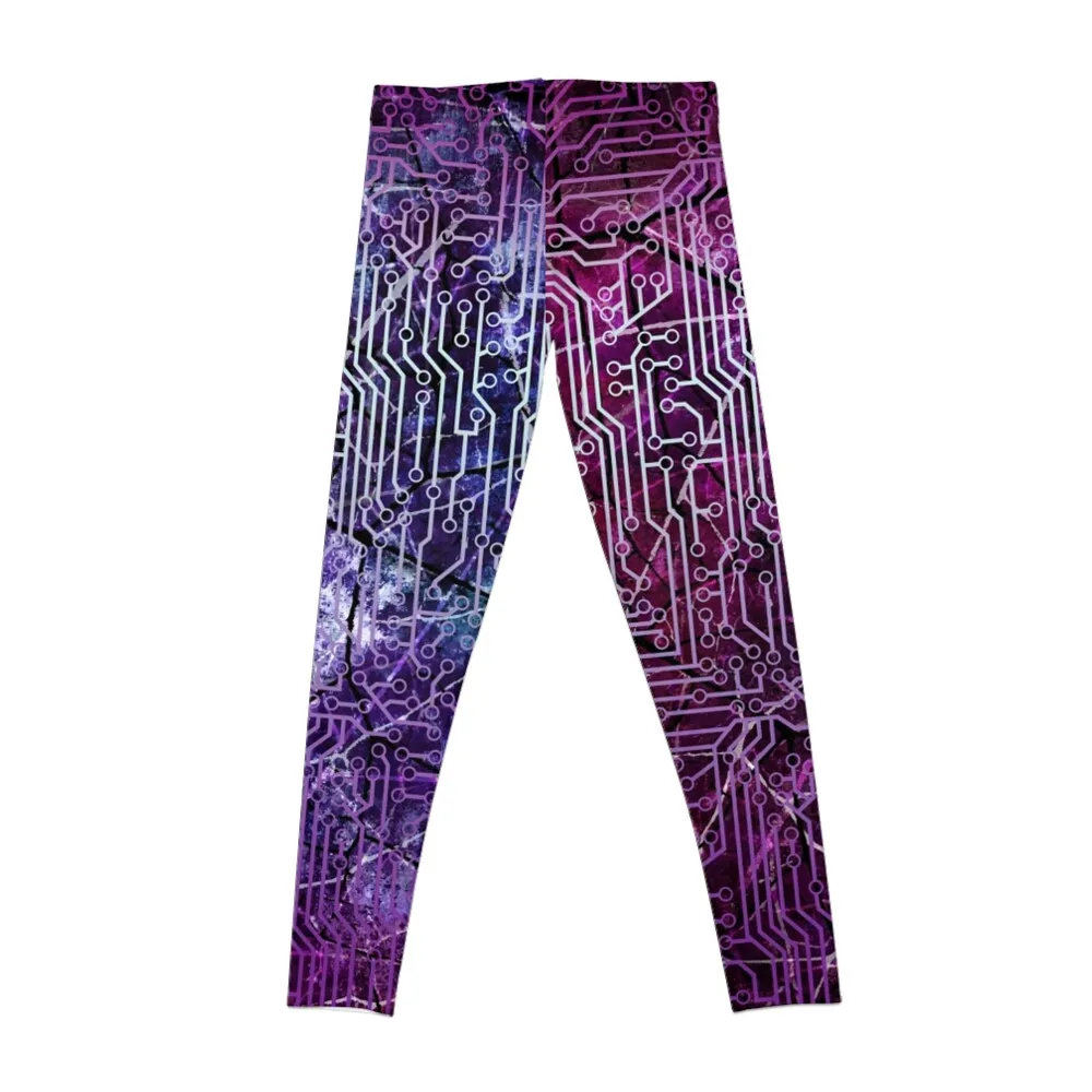 Dark Purple Cyber Circuit Board Textured Pattern Leggings gym's clothing Golf wear Womens Leggings