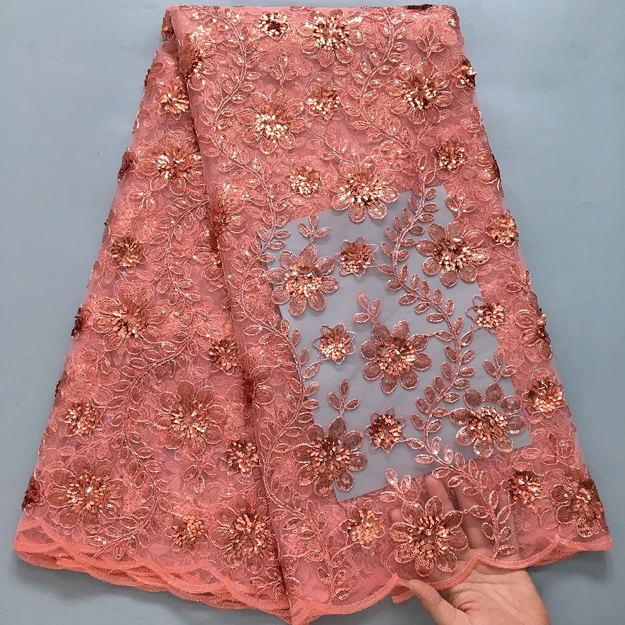 

Роскошная нигерийская кружевная ткань с 3D-вышивкой блесток — 5 ярдов французского сетчатого тюля для женской вечеринки, свадьбы, культурного наряда