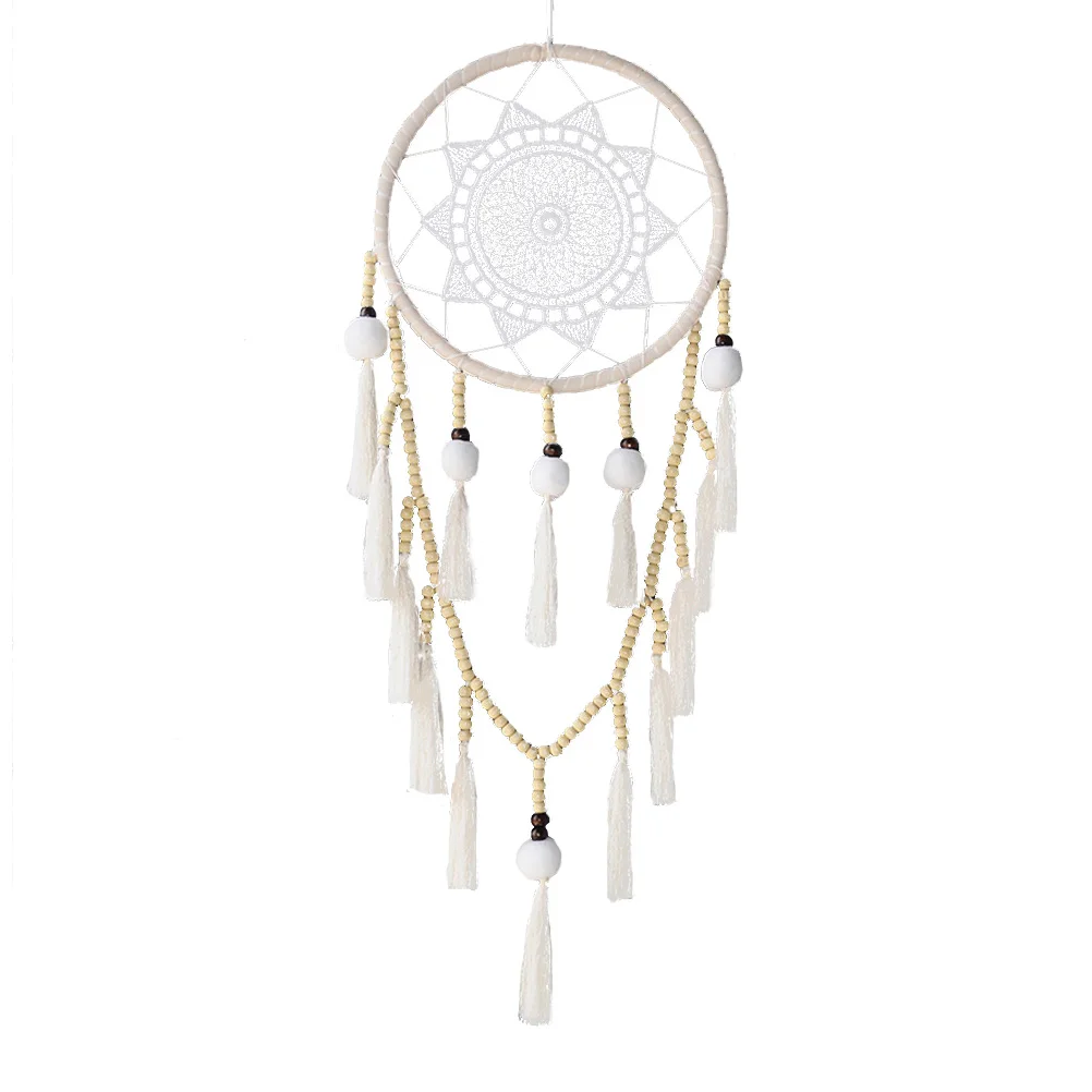 

White Big Catcher Home Decor Wall Hanging Simple Handmade DIY Hair Ball Tassel Pendant Wedding Decor