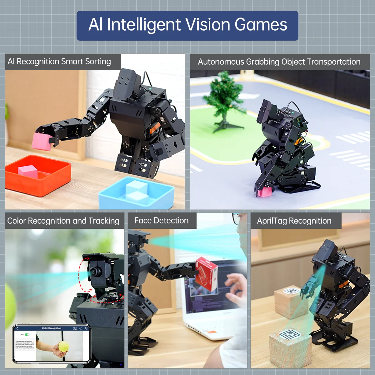 AiNex ROS Education AI Vision Robot humanoide alimentado por Raspberry Pi 4B Kit de enseñanza de aprendizaje de algoritmo cinemático inverso bípido