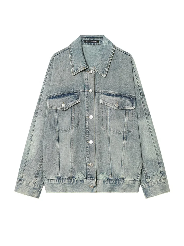 

HH Woman Winter Fashion Long Sleeves Turn-down Collar Denim Coat Female Loose Pockets Single-breasted Comfortable Solid Jacket