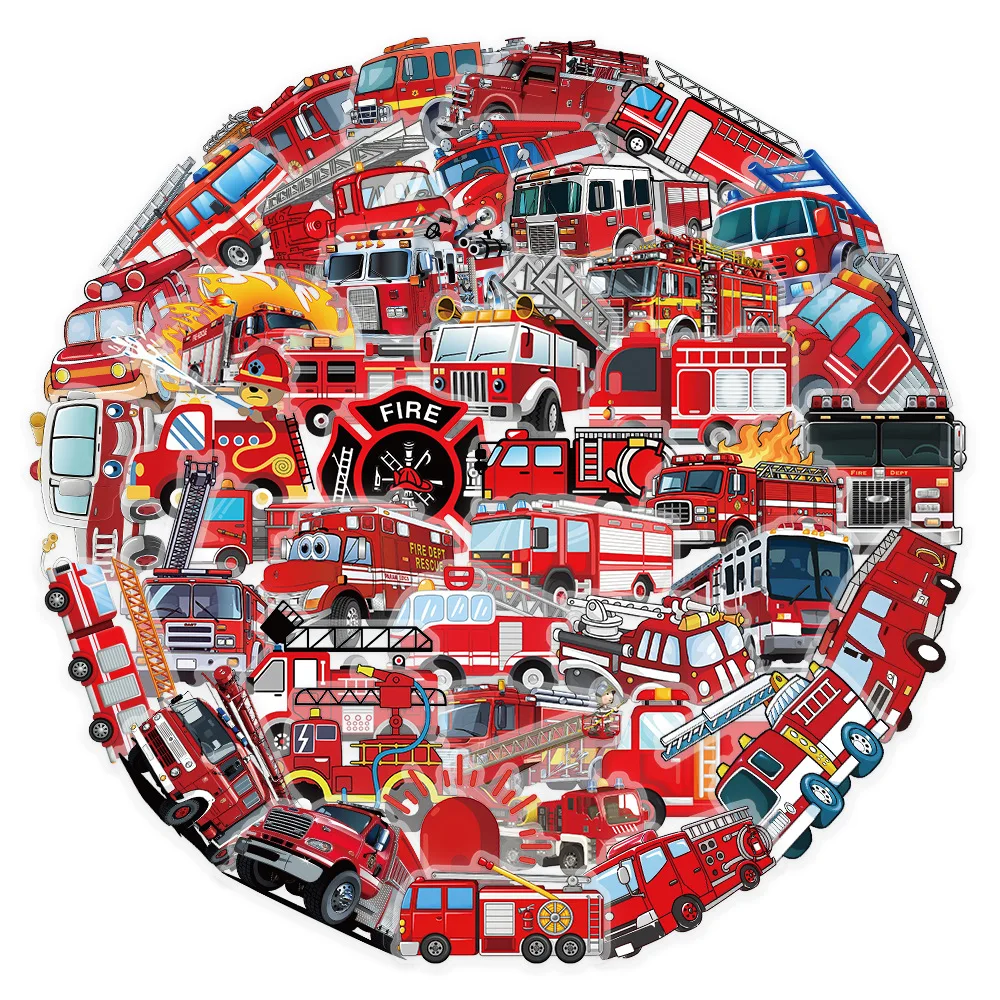 

10/50PCS Cartoon Fire Truck Graffiti Stickers Personalized DIY Desk Scrapbook Diary Notebook Transparent Waterproof Decal Toy