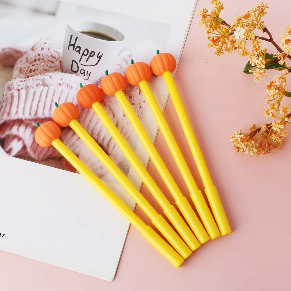 6/12Pcs Halloween Pumpkin Neutral Pen, Cute Pumpkin Pen, Vibrant Color, School Office Stationery, Holiday Party Gift