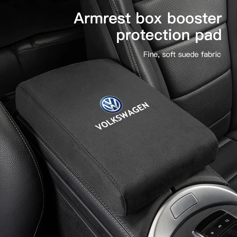 Car Armrest Box Heighten Mat Suede Hand Pad  For VW Golf Amarok T5 Phaeton Teramont ID3 Tiguan T-Cross Passat Magotan Arteon