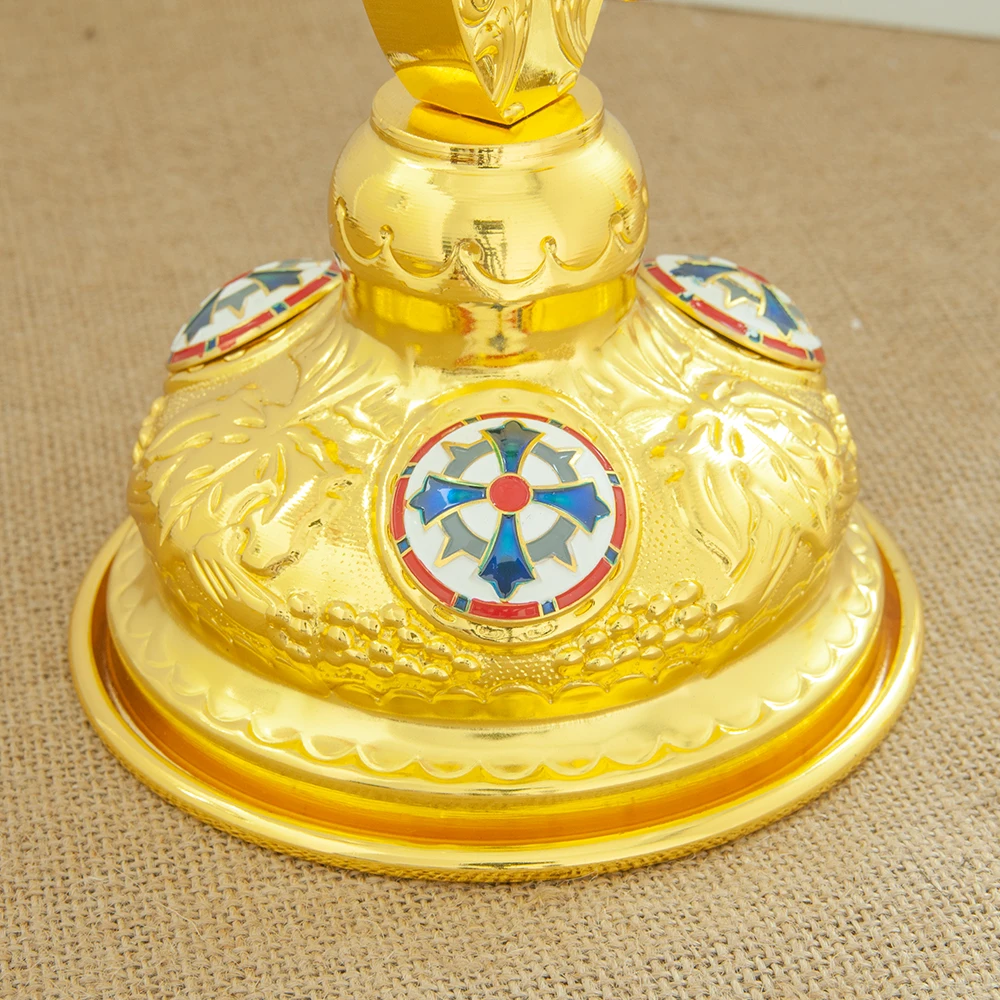 HTISOK Russisch-Orthodoxes Kreuz Jesus-Kruzifix Vergoldete Zinklegierung Kirchenständerkreuz Kirchendekoration Religiöse Rituale – Detail 3