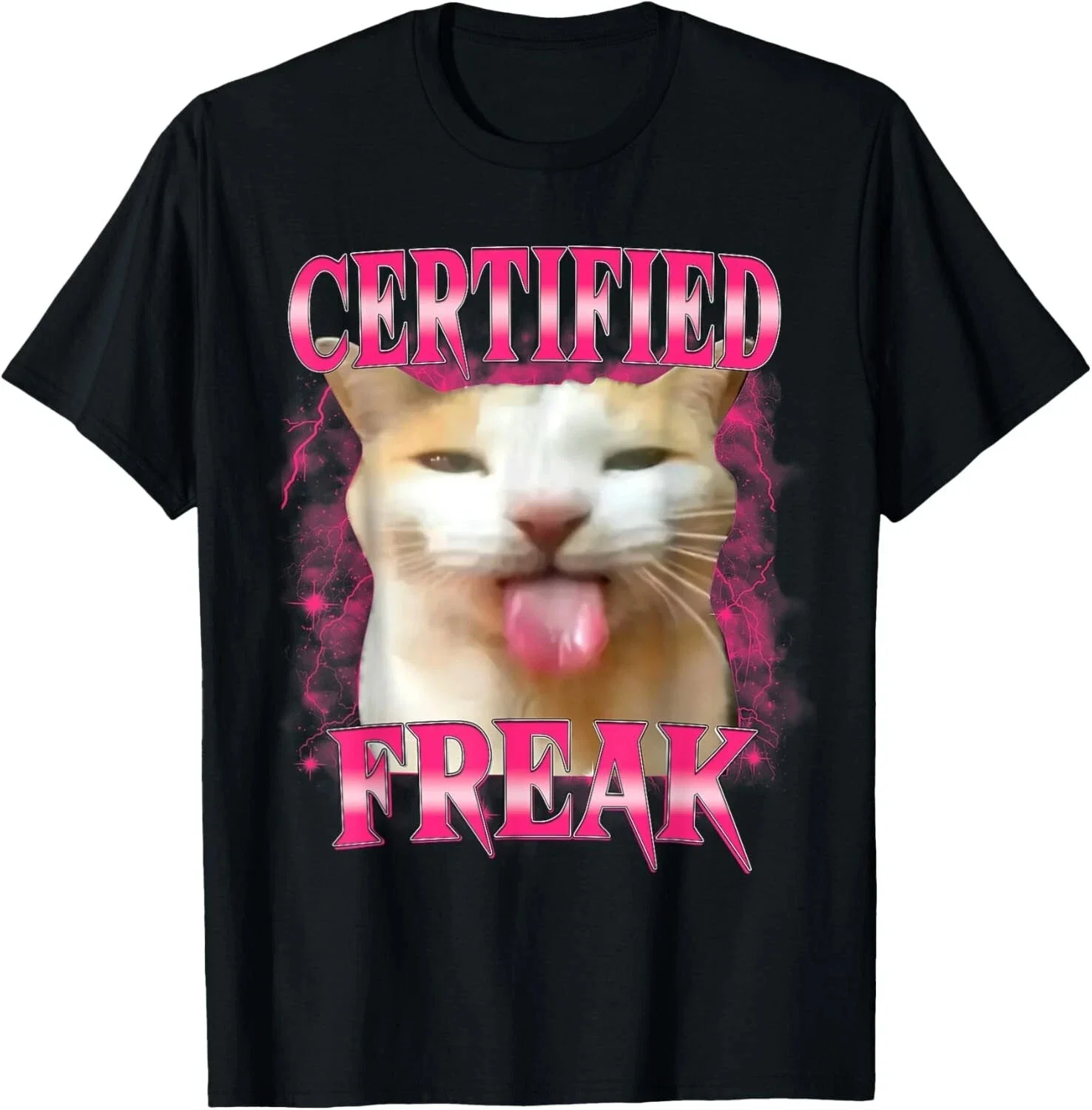 

Сертифицированная футболка Freak Eating Cement Unhappy Cat Funny Cat Expression Pack, женская летняя футболка с круглым вырезом, мужская черная Y2K