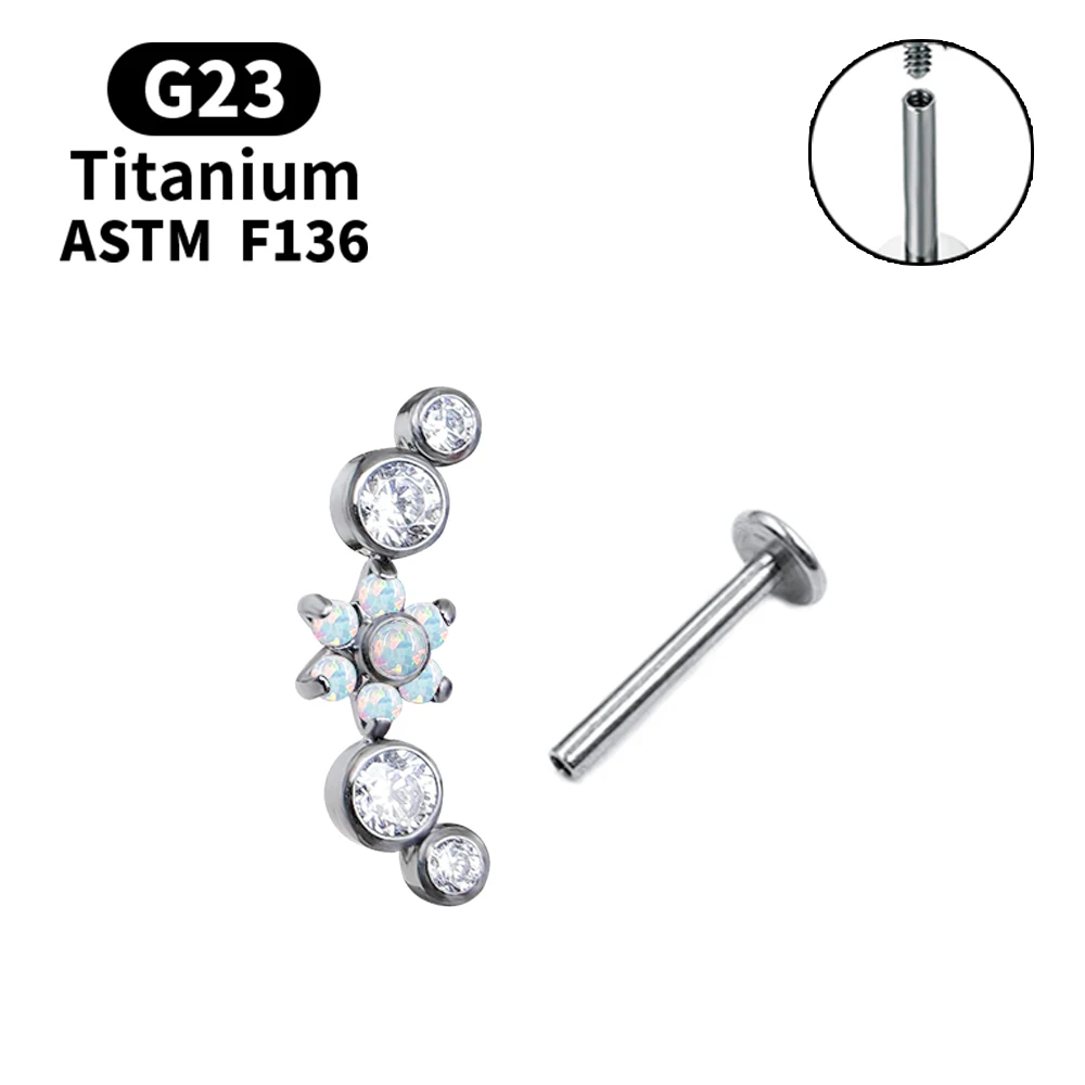 Titanium ASTM F136 Piercing Stud Earrings Flower Helix Tragus Cartilage Body Jewlery Internal Thread Labret Zircon earring row