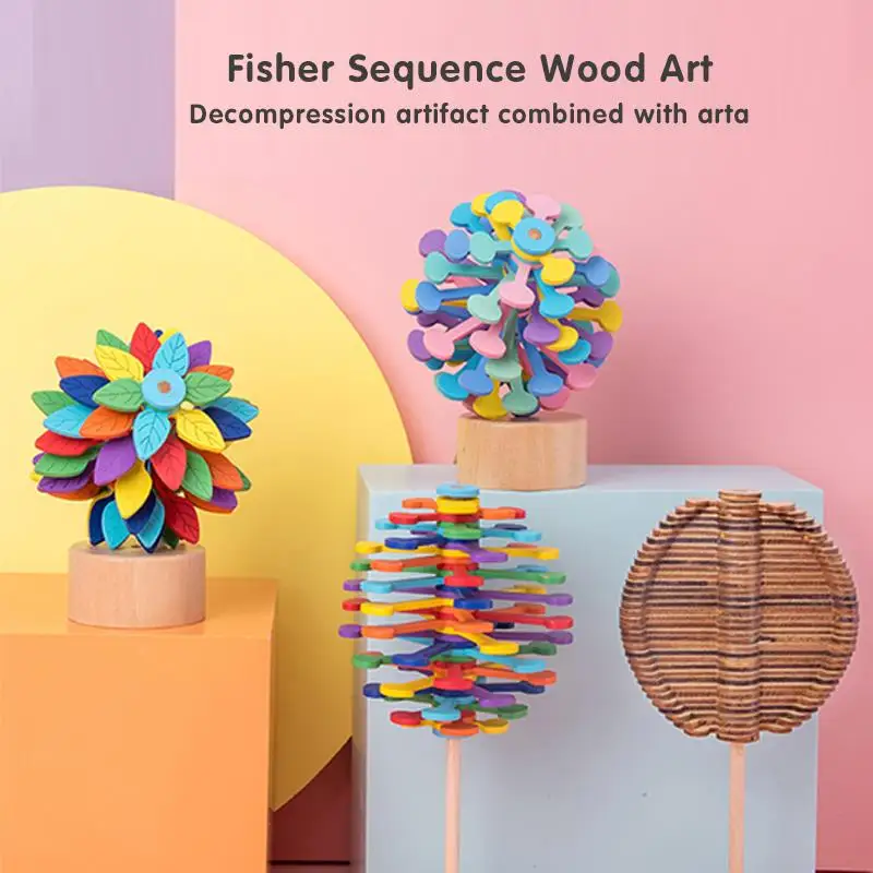 

Wooden Art Helicone Rotating Lollipop Decompression Kids Adult Home Office Decoration Release Stress Woody Toys Fangle Colorful