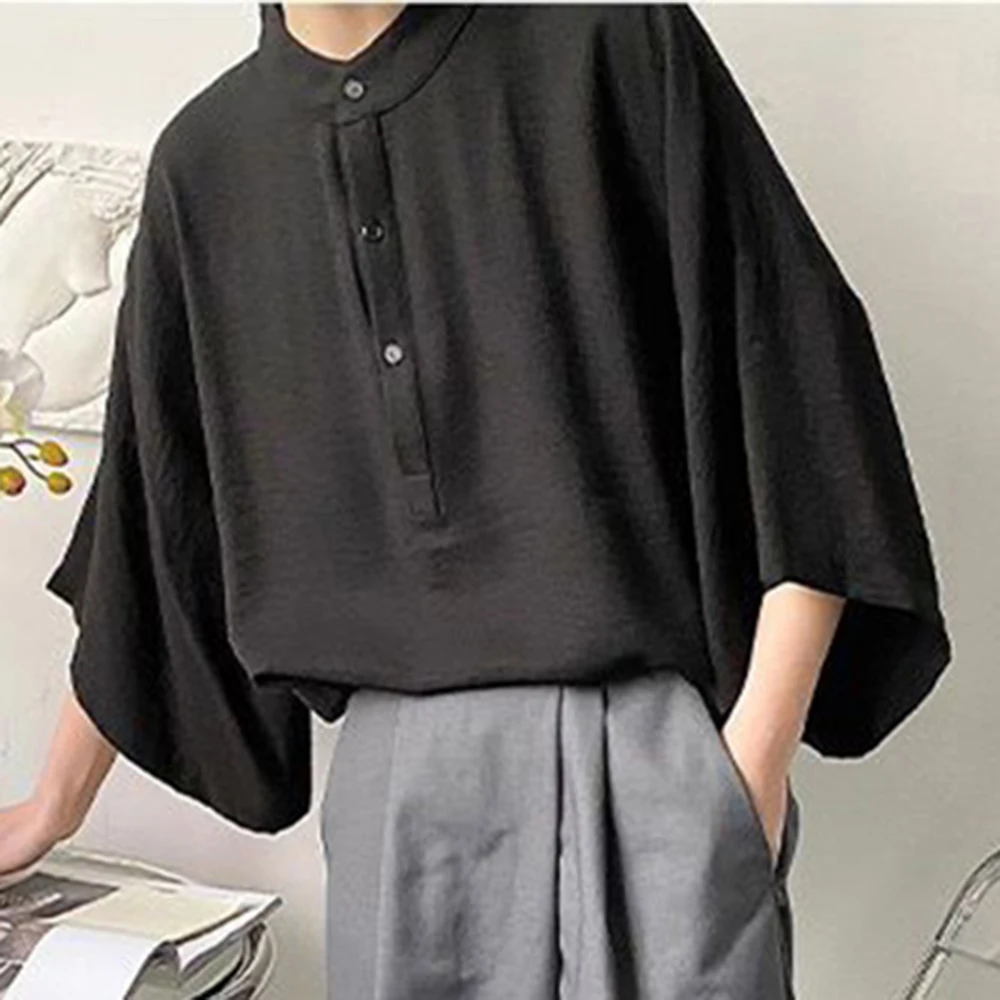 Summer Oversize Shirt Men\'s Fashion Dolman Sleeves Tops Casual Shirts Streetwear Korean Loose Short Sleeve Tee Shirts Pullover