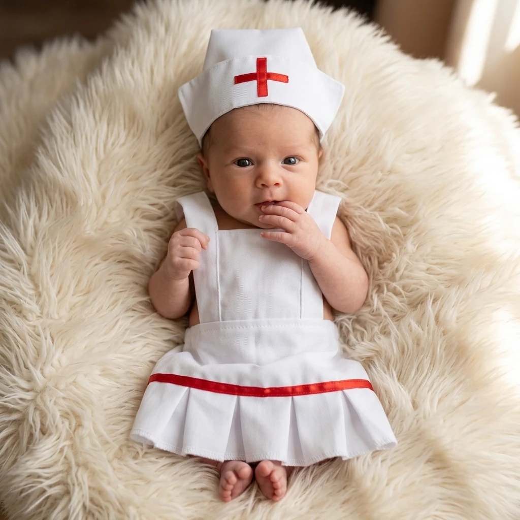 Newborn Nurse Costume 2Pcs Set Dress & Hat Cute Baby Photography Props Infant Photo Shoot Accessories Shower Gift