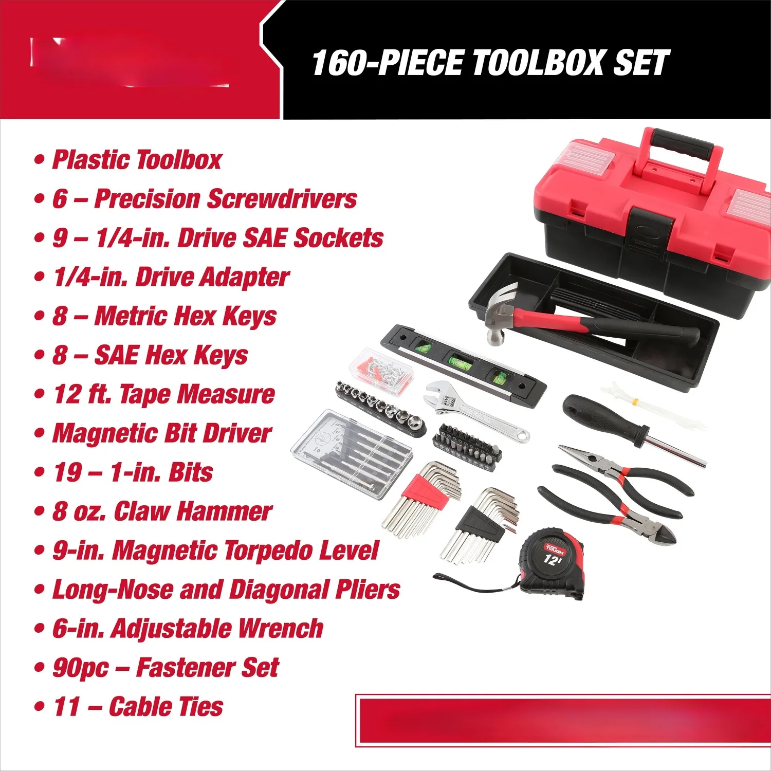 160-Piece Toolbox Set for Home and Auto Repairs