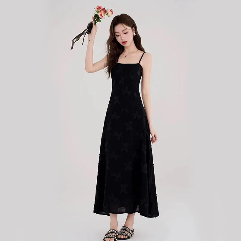 Sweet Spaghetti Strap Dress Women Summer Elegant Hepburn Style Slip Dress Y2K Female French Chic Off Shoulder Party Midi Dress