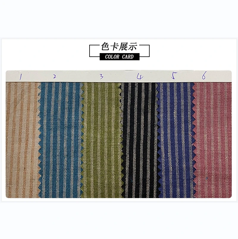 High-end natural fabric 100% linen 14S yarn-dyed strips linen fabric of shirt, trousers, and suit clothing available