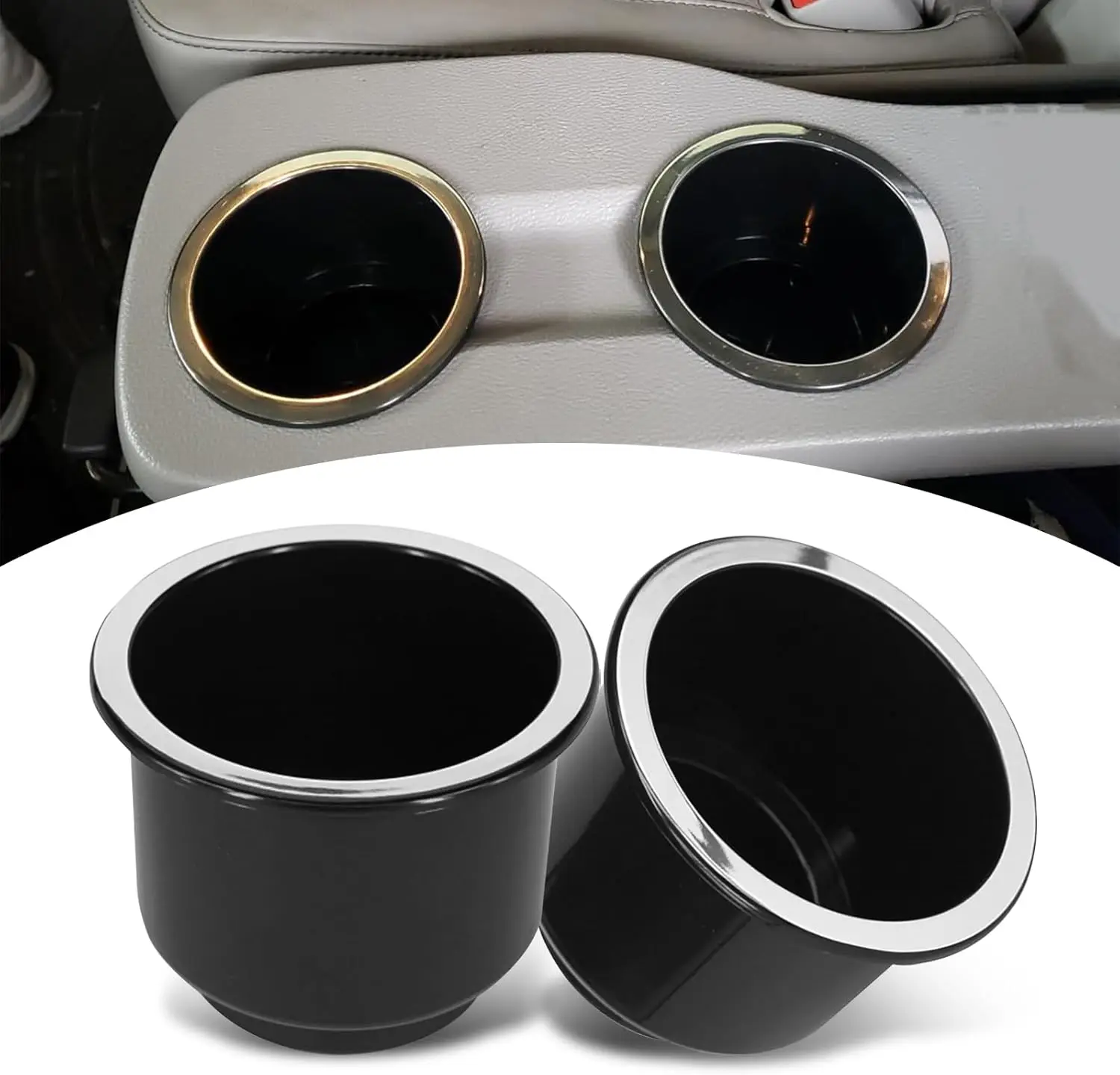 

Pack-2 Car Cup Holder Inserts, 4.3" x 3.6" Waterproof Durable Plastic Vehicle Cup Base Decoration, Universal Cylindrical Automot