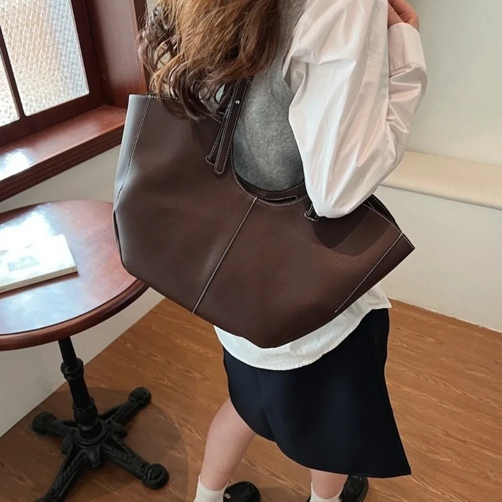 

Handbag Large Shoulder Bag Dumpling Bag Large Capacity PU Leather Tote Bag Solid Color Business Underarm Bag Travel