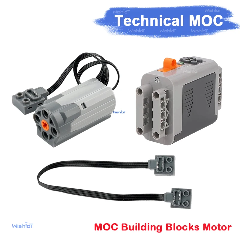 MOC Building Blocks Motor with Battery Box Extension Cables for RC Car Robot DIY Technical Upgrade