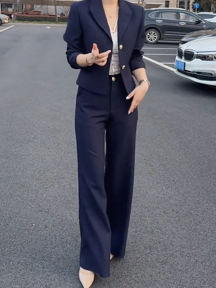 

Spring Women's Faionable Commute Career Suit Set Luxury Casual Ele Two-Piece Suit Long Sve High Waist Pants