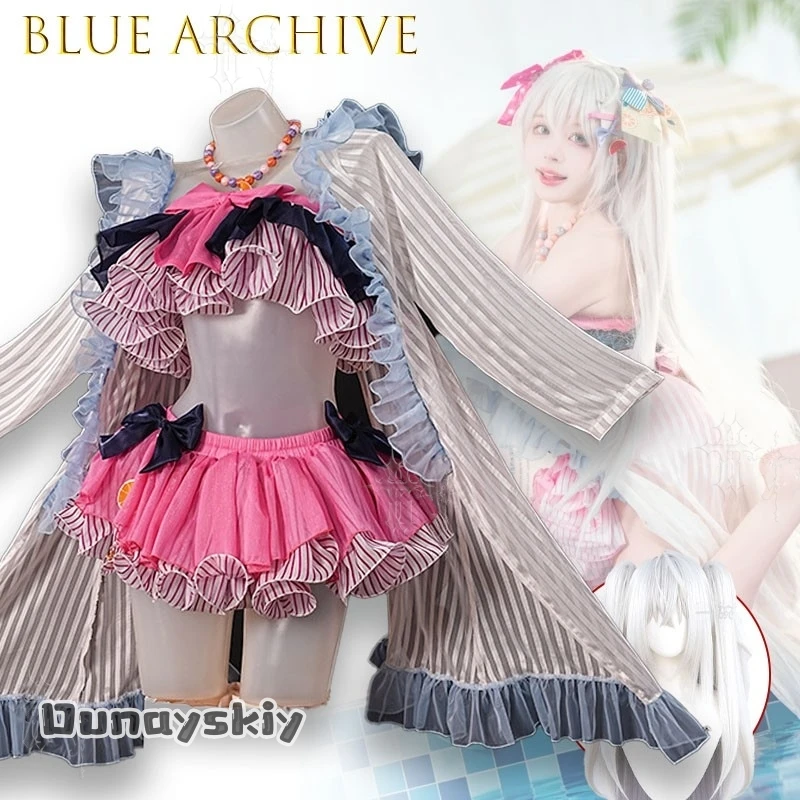 CR6.16*Shirasu Azusa Anime Blue Archive Cosplay Costume Beach Shirasu Azusa Pink Dress HalloweenCarnival Sweet Swimsuit Coat New - view 2