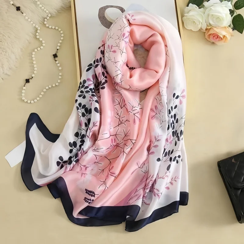 

2024 Spring and Autumn New Korean Style Sun Protection Lengthened Printed Imitated Scarves Women's Long Silk Scarf Beach Towel