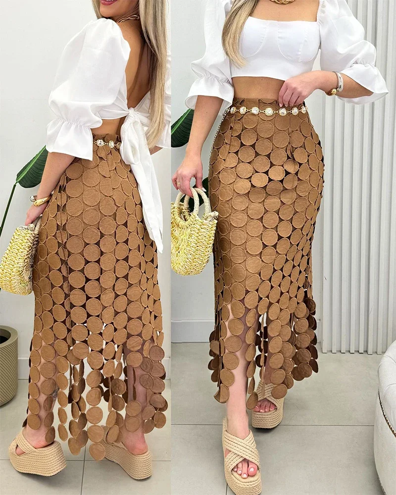 

Women Hollow-out Boho Tassel Slim Fit Bodycon Long Skirt