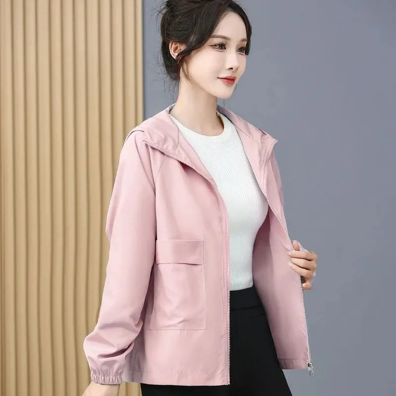 

Plus Size 5XL Windbreaker Coat Ladies Spring Autumn 2025 New Double Jacket Women's Loose Fashion Outwear Joker Hooded Overwear