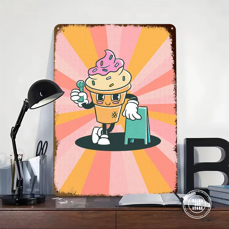 Ice Cream Sprinkles 3D Texture Metal Poster Customized Wall Art Tin Sign Gift for Mancave Vintage Home Decor Items Coffee Bar