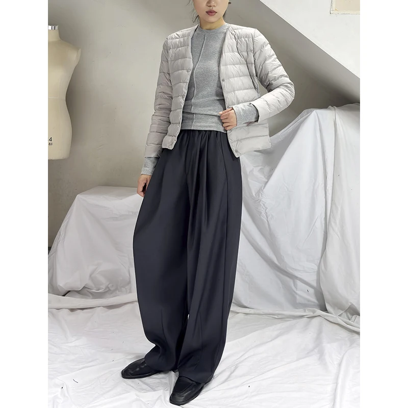 

Lightweight down Inner Slim Fit round Ne V Ne Switch Women's Winter Jaet Faionable Versatile ey Coat for Ladies