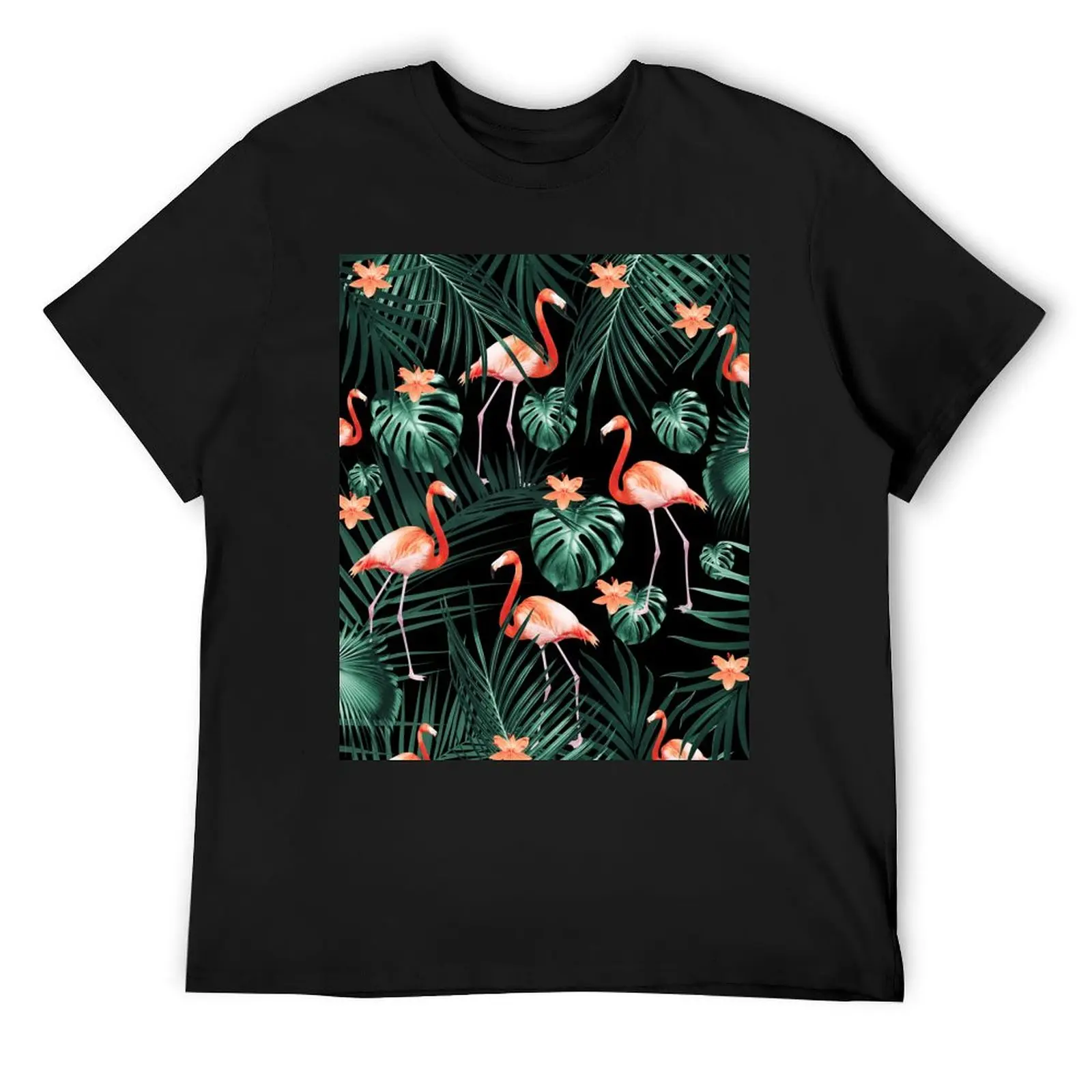 

Tropical Flamingo Floral Night Pattern #1 #tropical #decor #art T-Shirt quick drying tees plus size men clothing