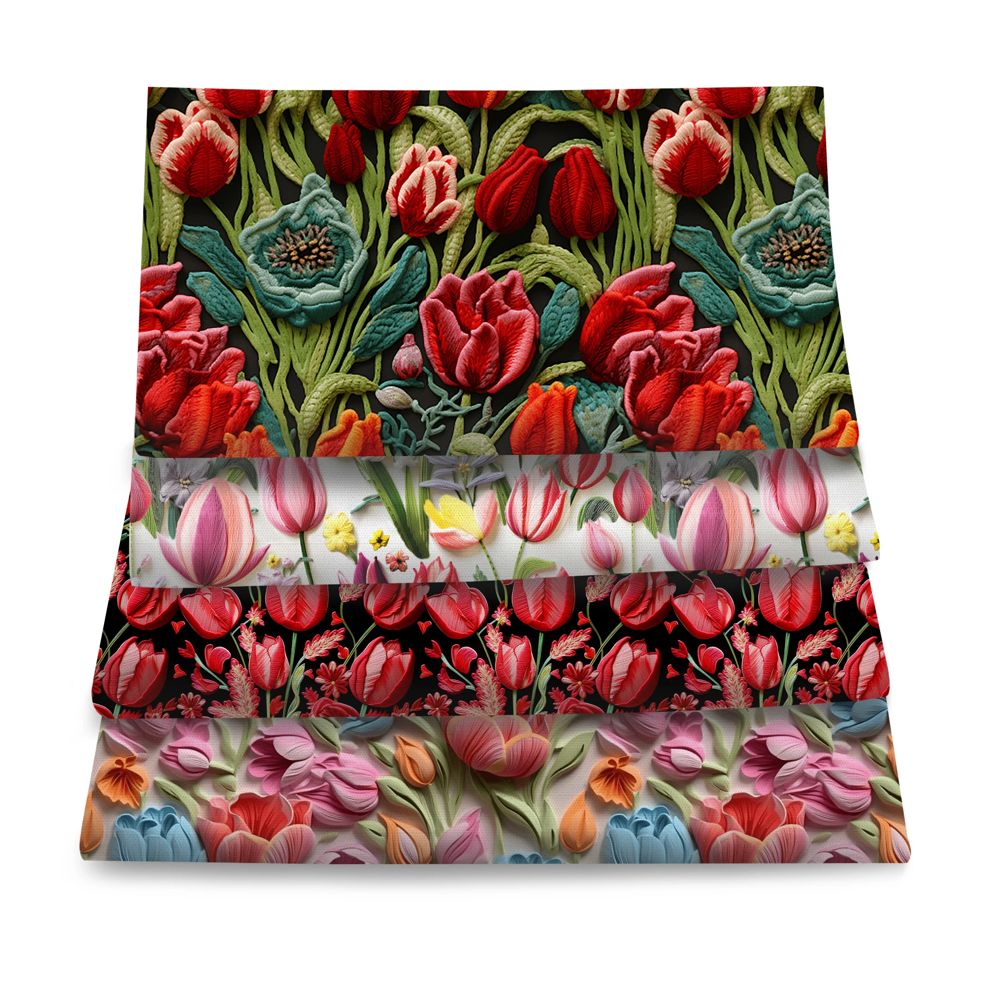 Pre-cut 4Pc/set 7.87x7.87inch(20x20cm) tulip Imitation embroidery series Precut Quilting Fabric