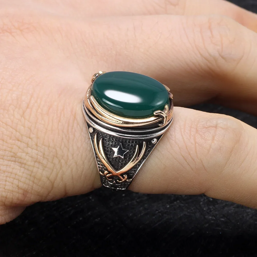 Oryginalne pierścionki ze srebra próby 925 Cool Vintage Pierścionki Natural Onyx Tiger Eye Duże tureckie pierścionki dla mężczyzn z kamieniami Biżuteria turecka — zdjęcie 5