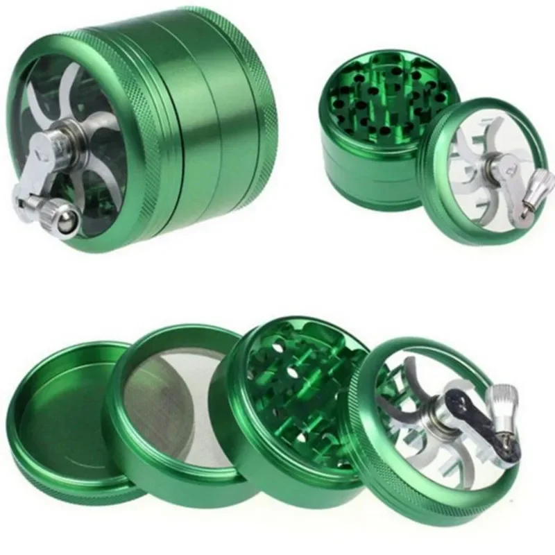 

Hot 40mm zinc alloy smoke grinder with 4-layer hand cranked metal grinder and handle