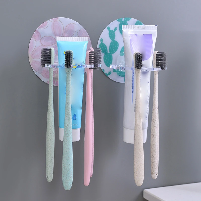 Soporte para cepillos de dientes para baño, estante de almacenamiento multiusos creativo montado en la pared, soporte para maquinilla de afeitar y pasta de dientes sin perforaciones para el hogar