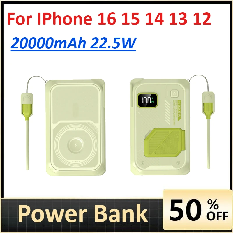 

20000mAh Power Bank Wireless Chargers for IPhone 16 15 14 13 12 22.5W Fast Charging Power Bank Portable