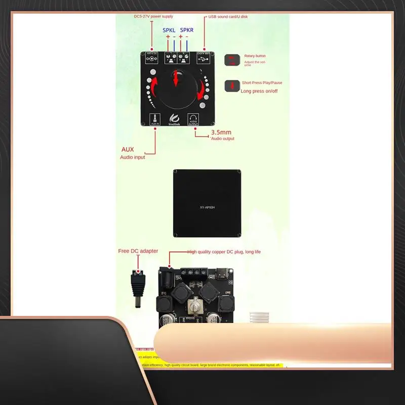 

XY-AP50H 2.0 Стерео Bluetooth5.0 Плата усилителя TPA3116D2 50 Вт + 50 Вт Регулируемый стерео аудио модуль с высокими басами