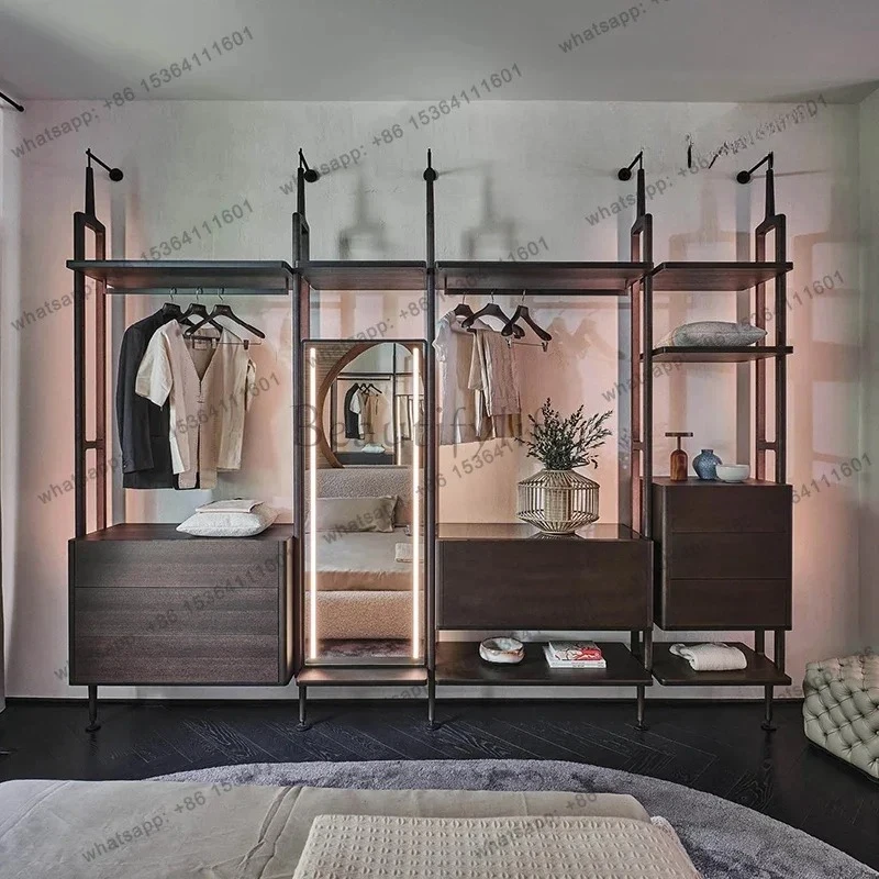 CC Pure solid wood Italian minimalist fully open coat rack system multi-functional combination locker rack