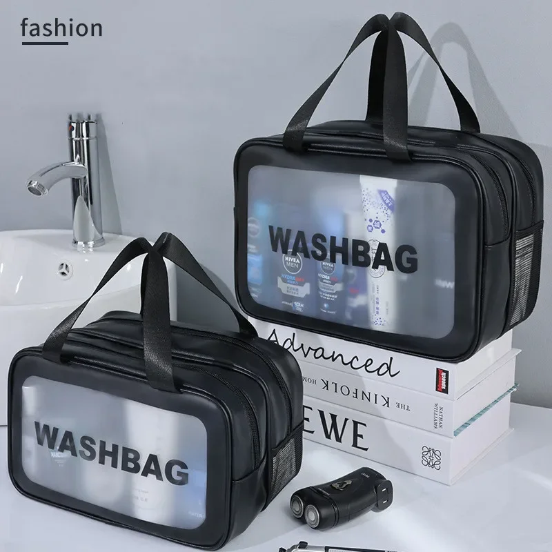 Dry-wet separation double transparent PU makeup bag portable washing bag cosmetic storage bag travel fitness swimming essentials